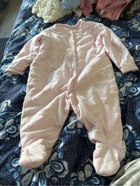 Primark Light Pink Quilted Heart Footed Baby One-Piece
